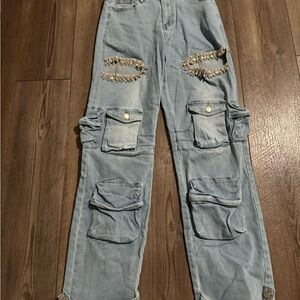 Stylish Blue Cargo Women Jeans